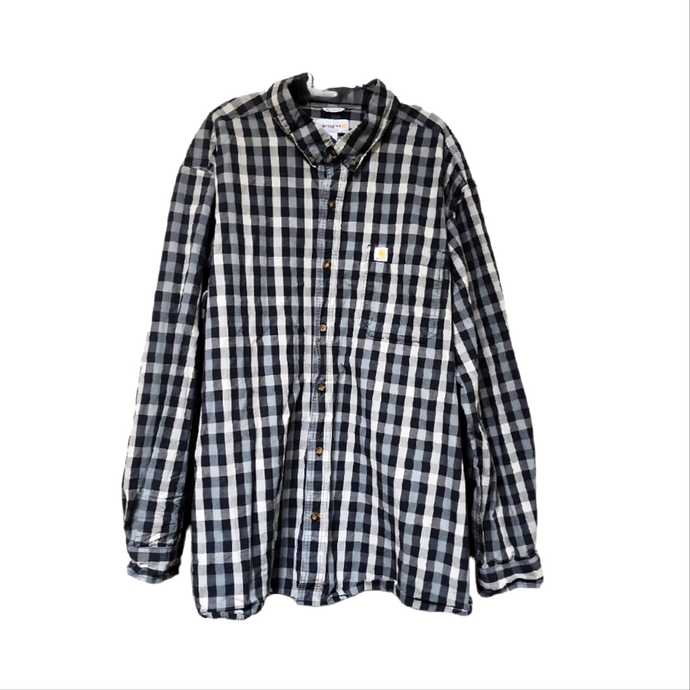 Carhartt Relaxed Fit Black and Gray Checked Long Sleeve Shirt Size 3XL
